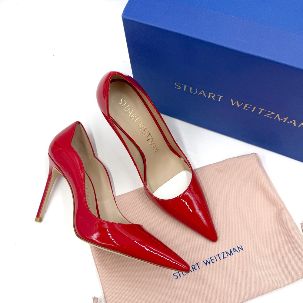 Stuart Weitzman Stuart 100 Scallop Pump Lipstick Red Patent Leather Heels 7.5 B‎